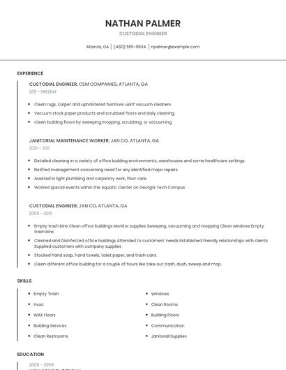 Custodial Engineer Resume