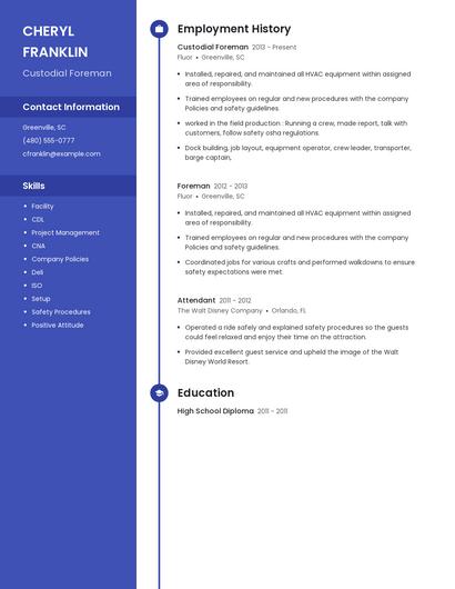 Custodial Foreman Resume