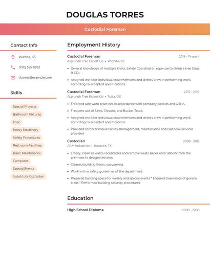 Custodial Foreman Resume