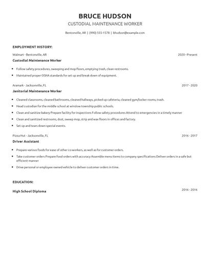 Custodial Maintenance Worker Resume
