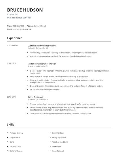 Custodial Maintenance Worker Resume