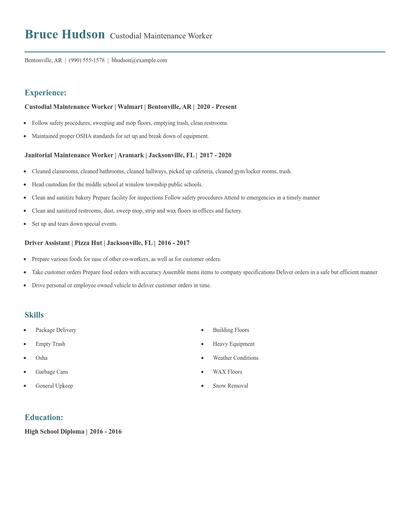 Custodial Maintenance Worker Resume