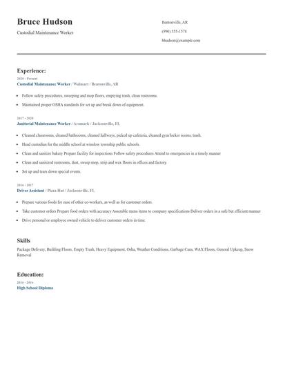 Custodial Maintenance Worker Resume