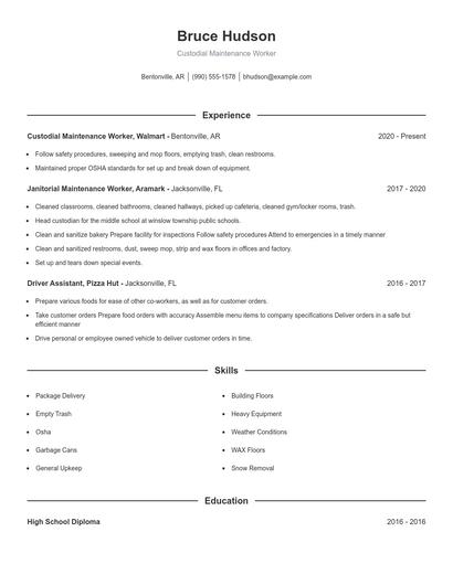 Custodial Maintenance Worker Resume