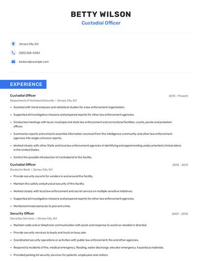 Custodial Officer Resume