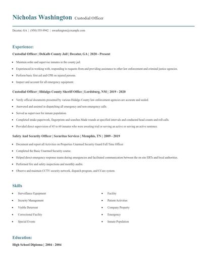 Custodial Officer Resume