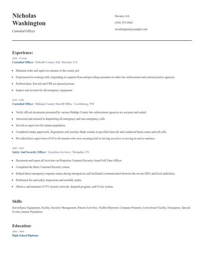 Custodial Officer Resume