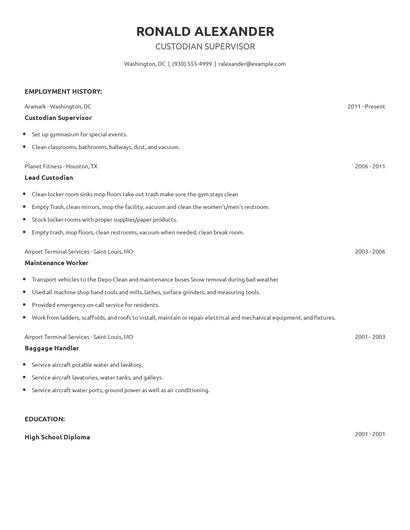 Custodian Supervisor Resume
