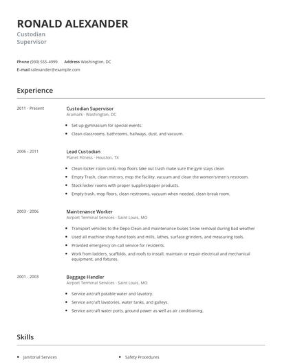 Custodian Supervisor Resume
