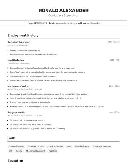 Custodian Supervisor Resume