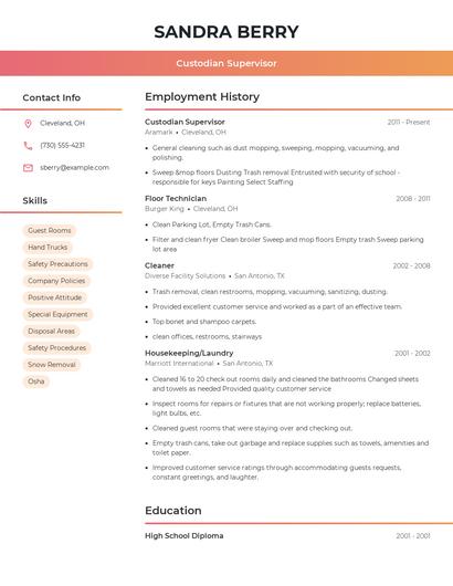 Custodian Supervisor Resume