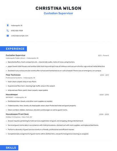 Custodian Supervisor Resume