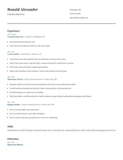 Custodian Supervisor Resume