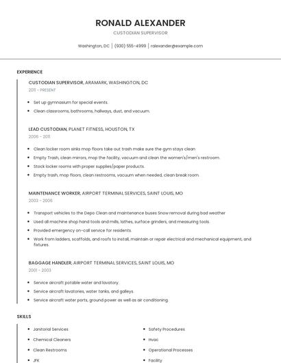 Custodian Supervisor Resume