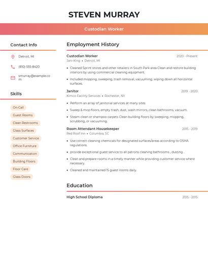 Custodian Worker Resume
