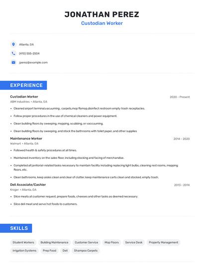 Custodian Worker Resume