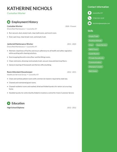 Custodian Worker Resume