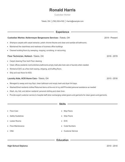 Custodian Worker Resume