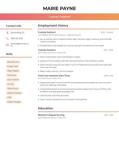 Custody Assistant Resume