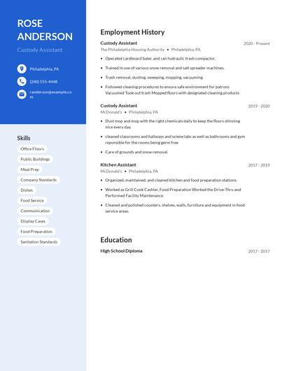 Custody Assistant Resume