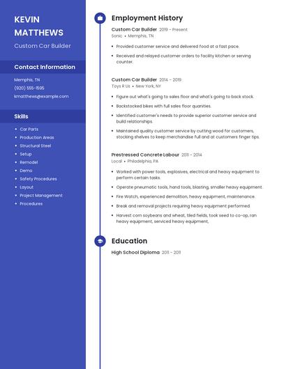 Custom Car Builder Resume