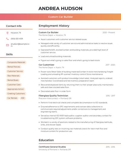 Custom Car Builder Resume