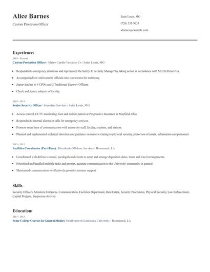 Custom Protection Officer Resume
