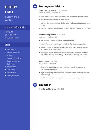 Custom Shop Worker Resume