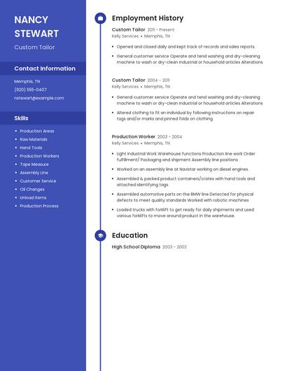 Custom Tailor Resume