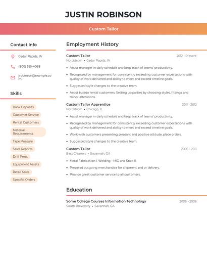 Custom Tailor Resume