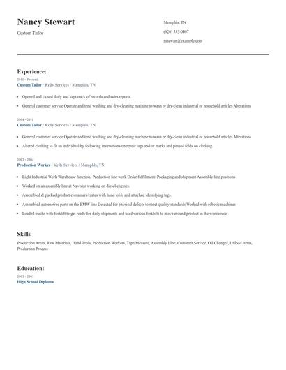 Custom Tailor Resume
