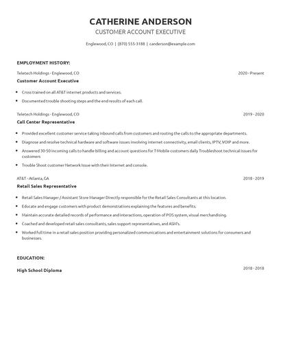 Customer Account Executive Resume