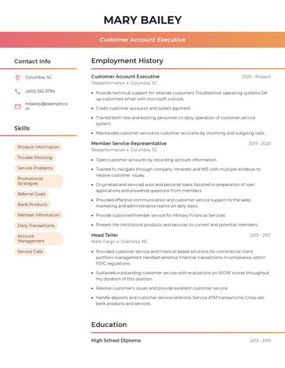 Customer Account Executive Resume