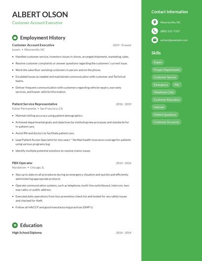 Customer Account Executive Resume