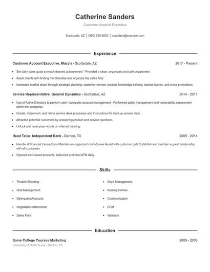 Customer Account Executive Resume