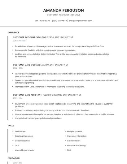Customer Account Executive Resume