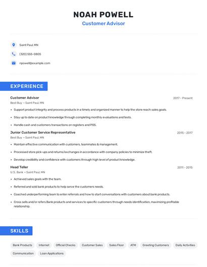 Customer Advisor Resume