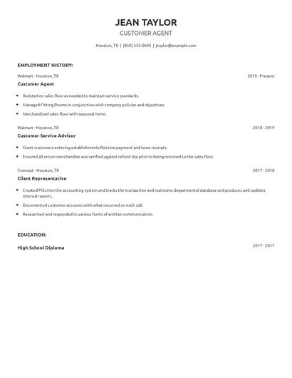 Customer Agent Resume