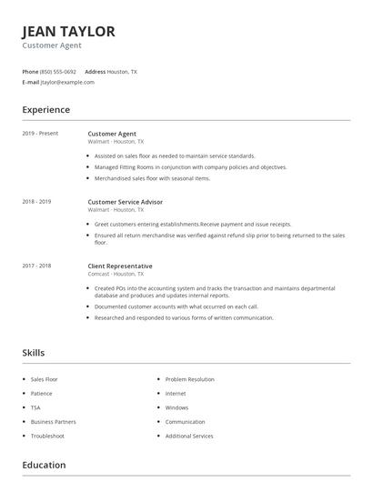 Customer Agent Resume