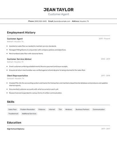 Customer Agent Resume