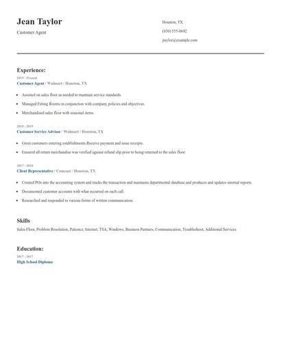 Customer Agent Resume