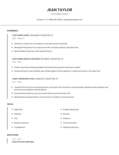 Customer Agent Resume