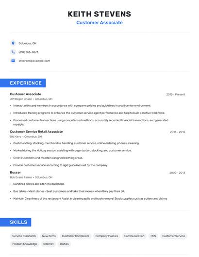 Customer Associate Resume