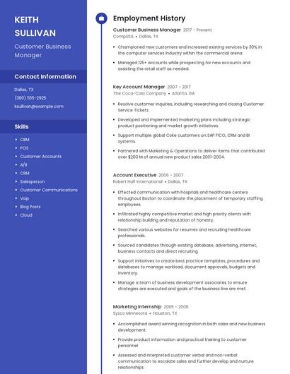 Customer Business Manager Resume