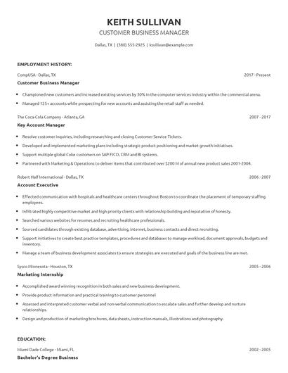 Customer Business Manager Resume