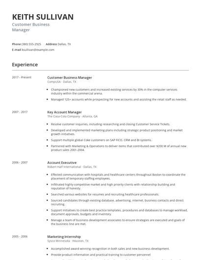 Customer Business Manager Resume