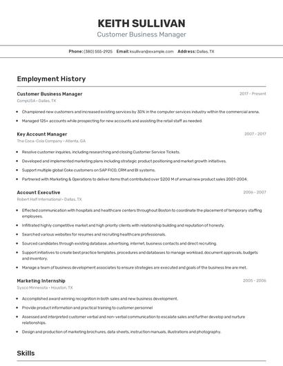 Customer Business Manager Resume