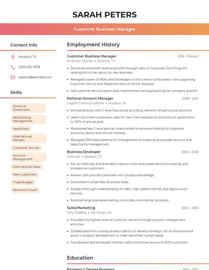 Customer Business Manager Resume