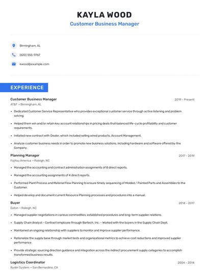 Customer Business Manager Resume