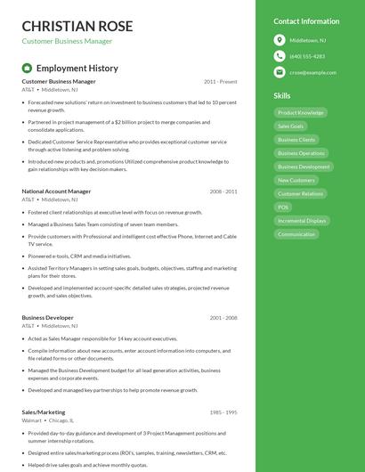 Customer Business Manager Resume
